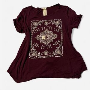 Moonchild Burgundy and Cream Lace Top, Size XL, EUC